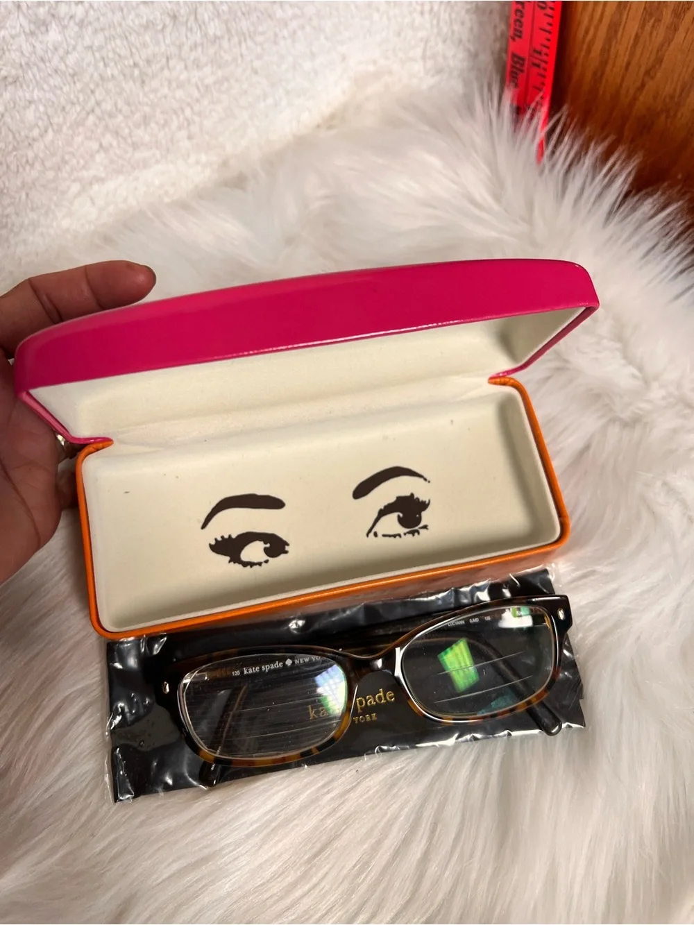 kate spade Brown Tortoiseshell Women’s Eyeglasses with Hot Pink and Orange Case